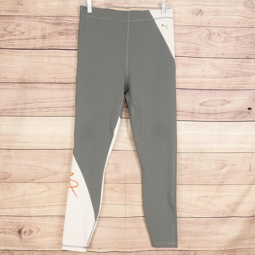 Puma Leggings Womens L Gray Ankle DryCELL Colorblock‎ Knit Stretch Gym Running